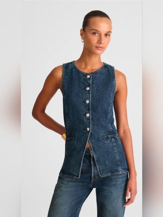Madewell Jackets & Blazers - Madewell Women's Denim Crewneck Cutaway Vest in Greendale Wash